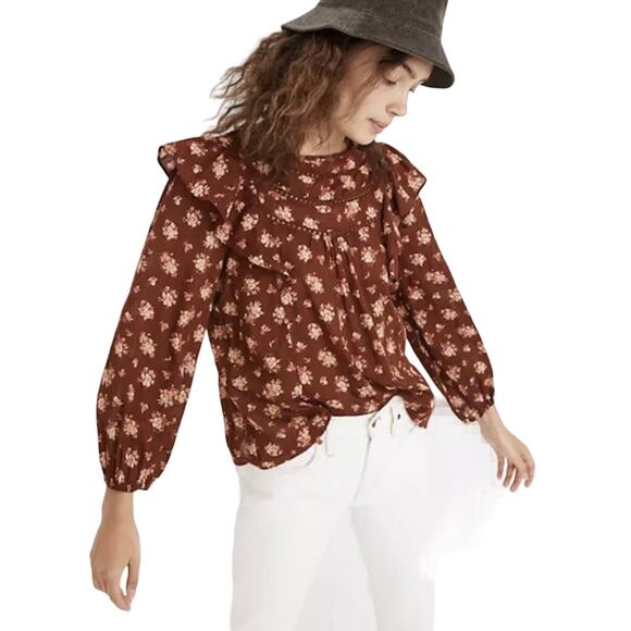 Madewell Women's Ladder-Trim Ruffle Top in Homestead Bouquet Size Small NEW - Picture 1 of 6